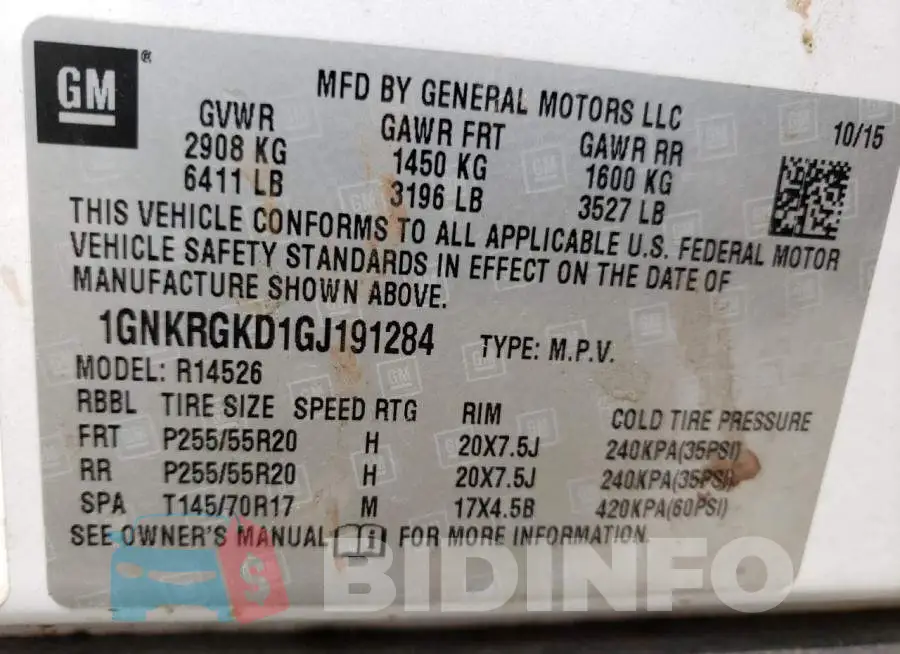1GNKRGKD1GJ191284 Photo# 13