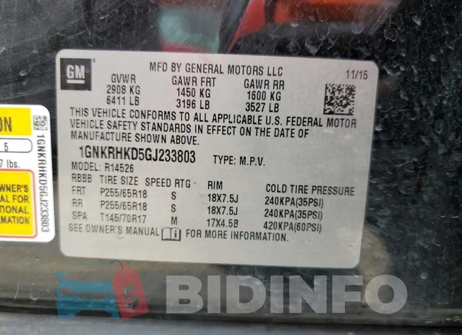1GNKRHKD5GJ233803 Photo# 13