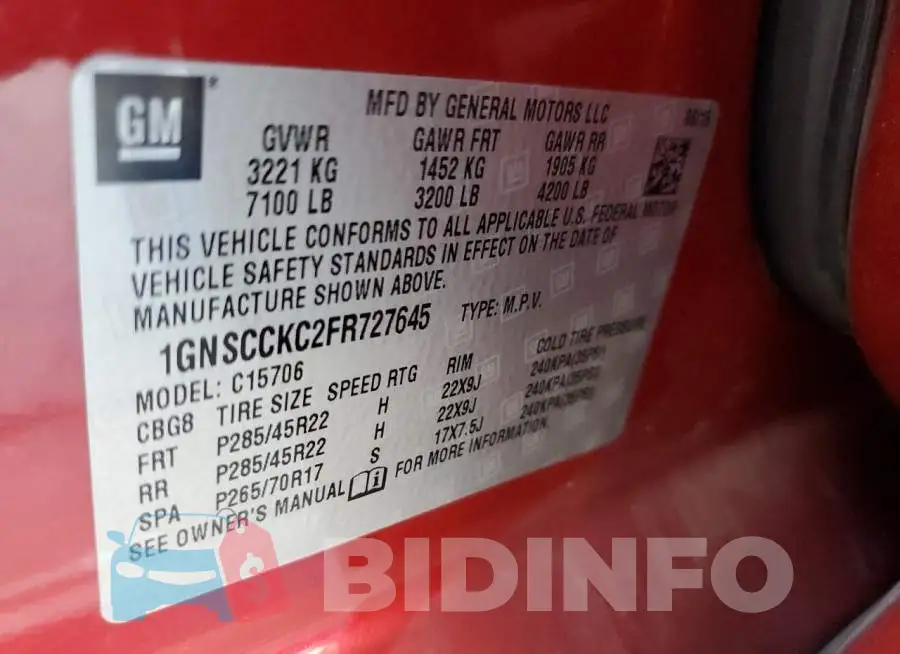 1GNSCCKC2FR727645 Photo# 12