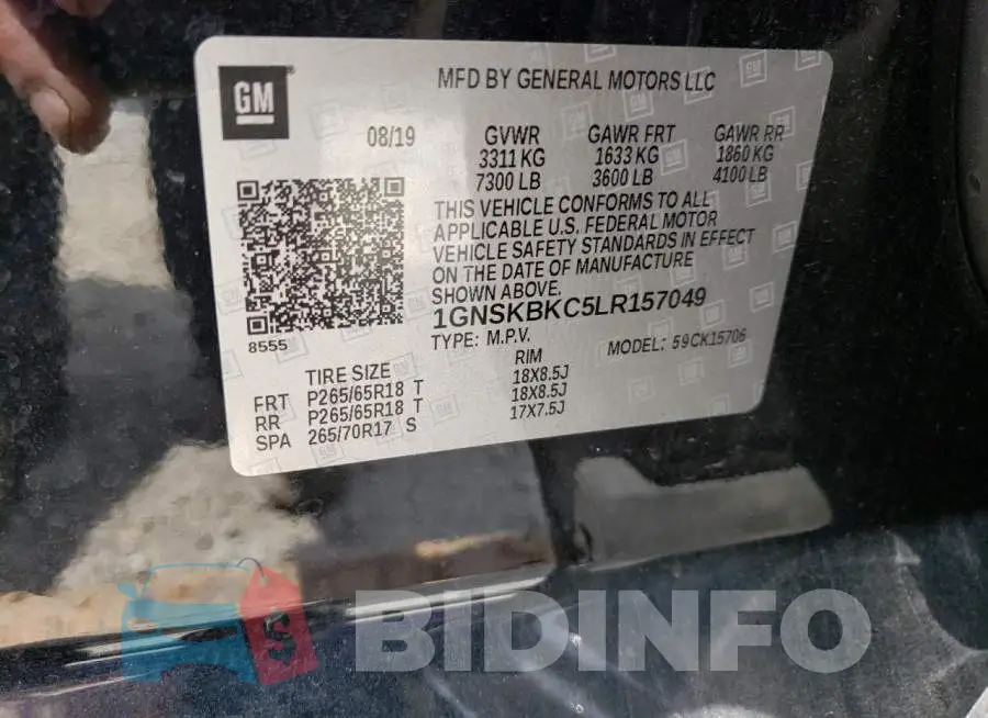 1GNSKBKC5LR157049 Photo# 14