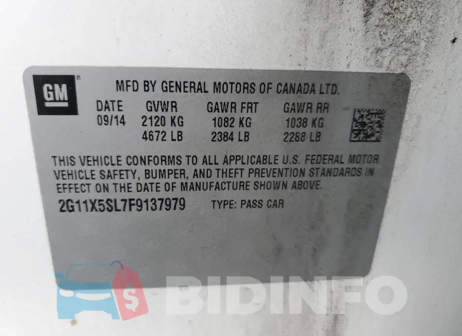 2G11X5SL7F9137979 Photo# 12