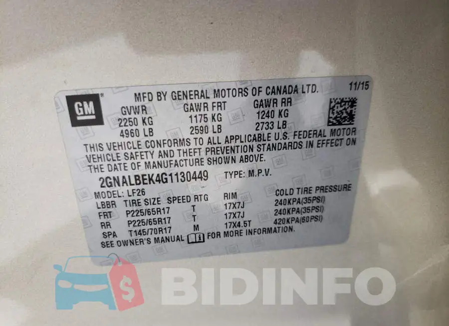 2GNALBEK4G1130449 Photo# 14