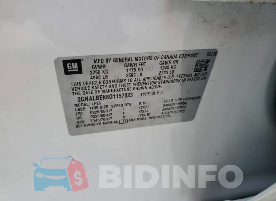 2GNALBEK6G1157023 Photo# 14