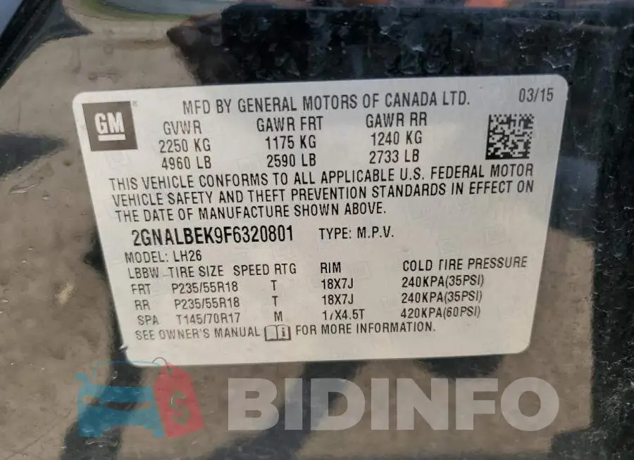 2GNALBEK9F6320801 Photo# 14