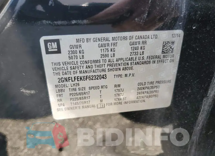 2GNFLFEK6F6232043 Photo# 12