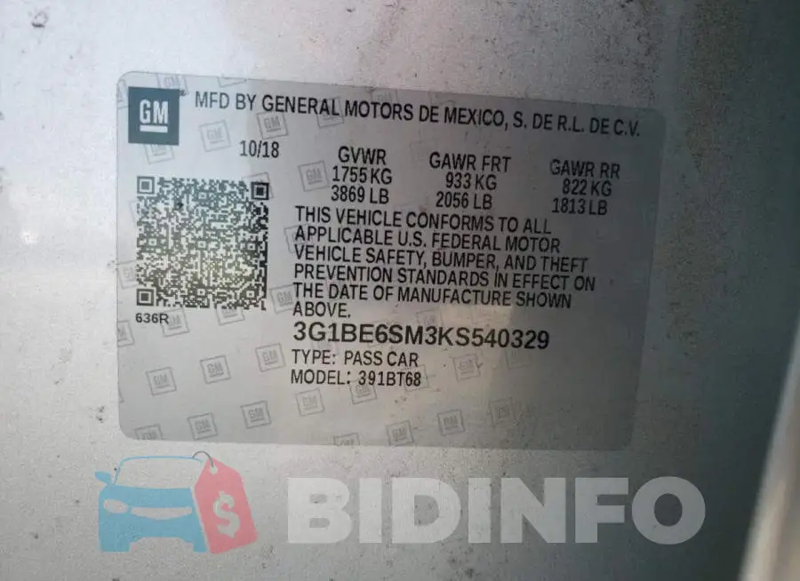 3G1BE6SM3KS540329 Photo# 12