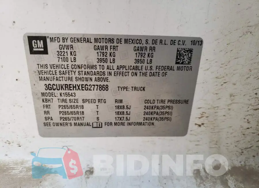3GCUKREHXEG277868 Photo# 12