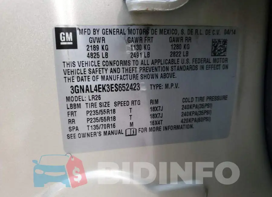 3GNAL4EK3ES652423 Photo# 13