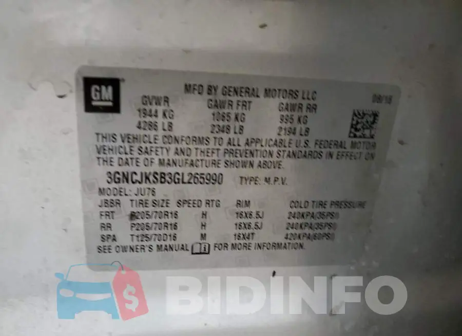 3GNCJKSB3GL265990 Photo# 12