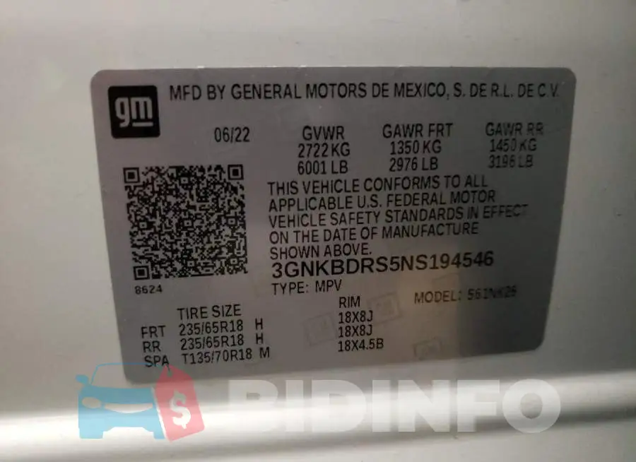 3GNKBDRS5NS194546 Photo# 12