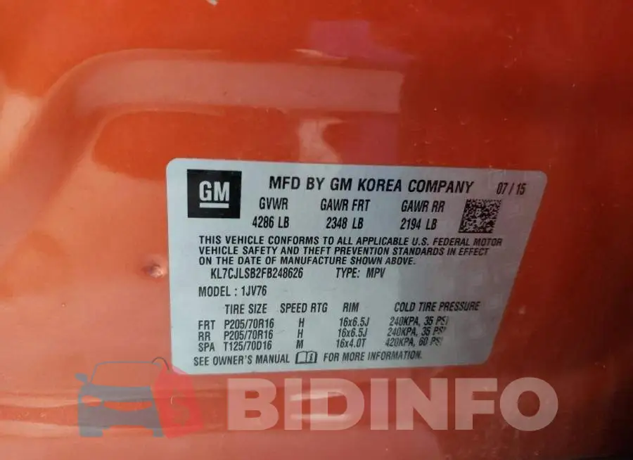 KL7CJLSB2FB248626 Photo# 14