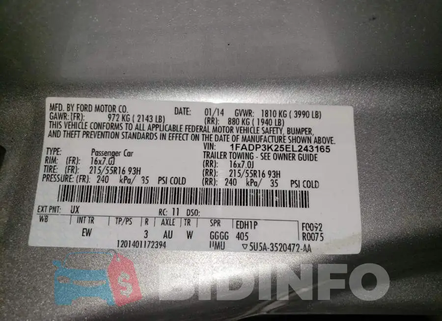 1FADP3K25EL243165 Photo# 12