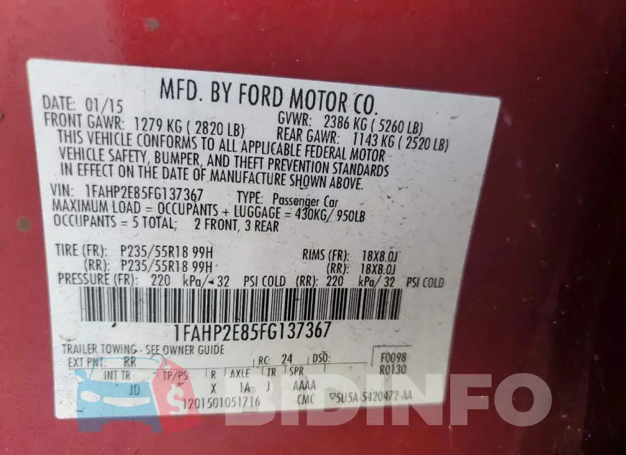 1FAHP2E85FG137367 Photo# 13