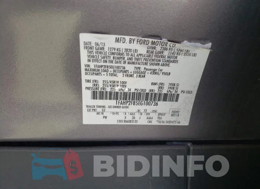1FAHP2F85EG100736 Photo# 12