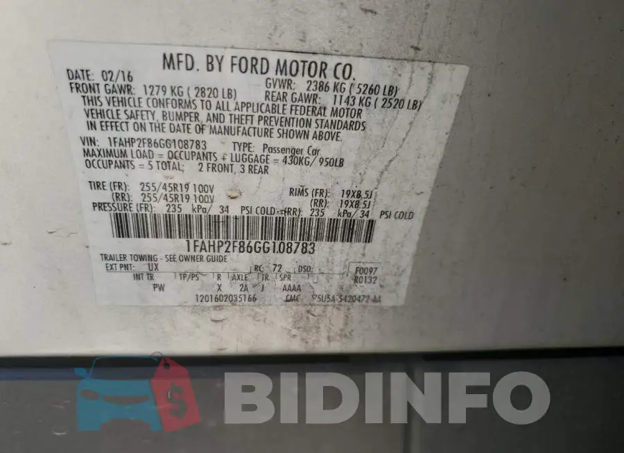 1FAHP2F86GG108783 Photo# 12
