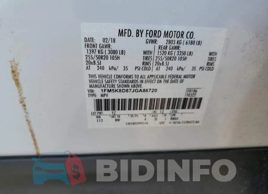 1FM5K8D87JGA86720 Photo# 13