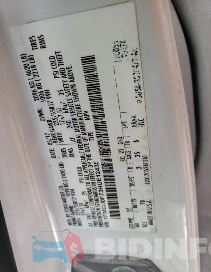 1FMCU0F73HUE12435 Photo# 13