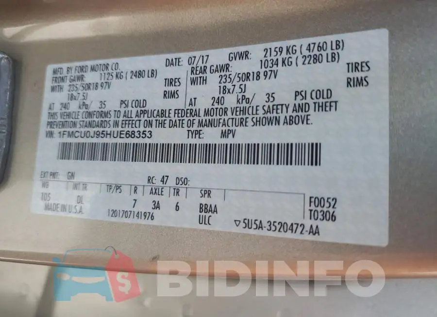 1FMCU0J95HUE68353 Photo# 13