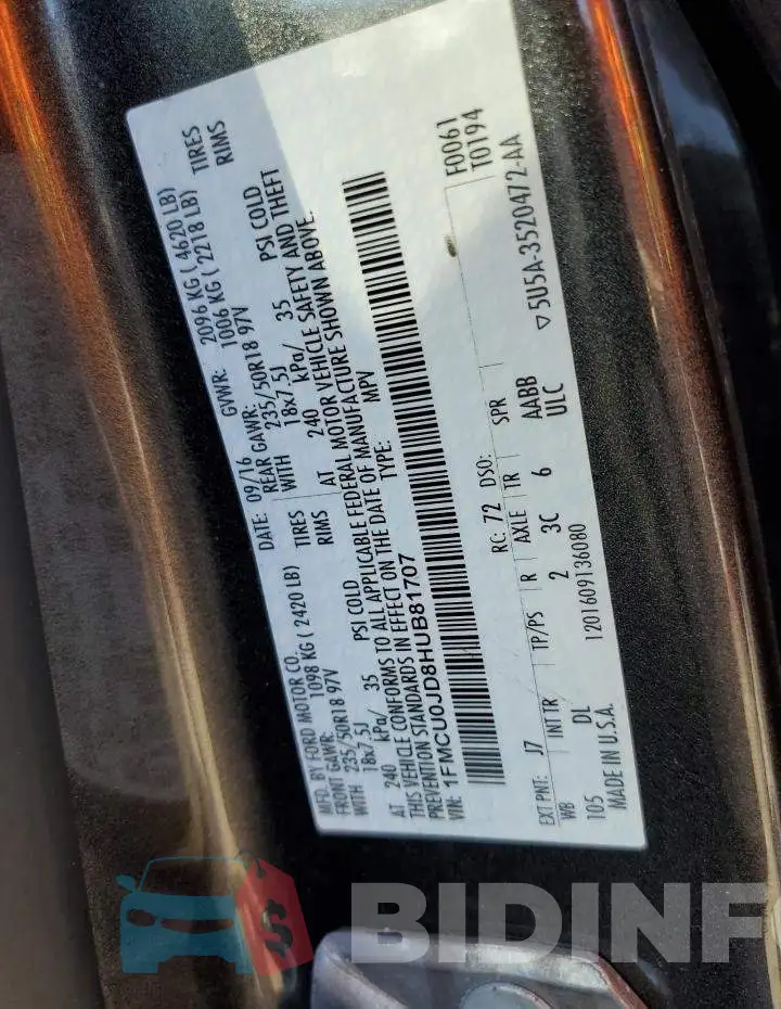 1FMCU0JD8HUB81707 Photo# 12