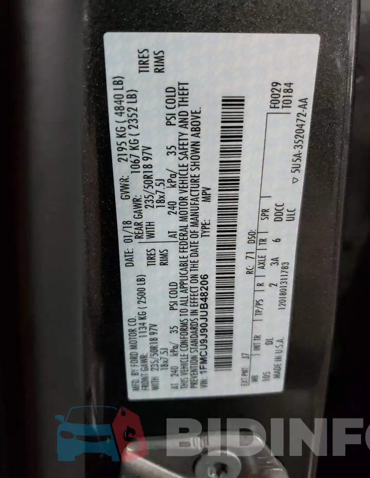 1FMCU9J90JUB48206 Photo# 14