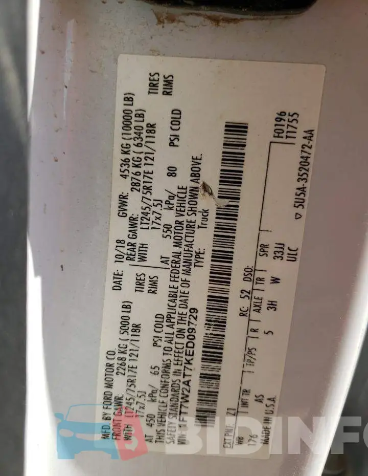 1FT7W2AT7KED09729 Photo# 12