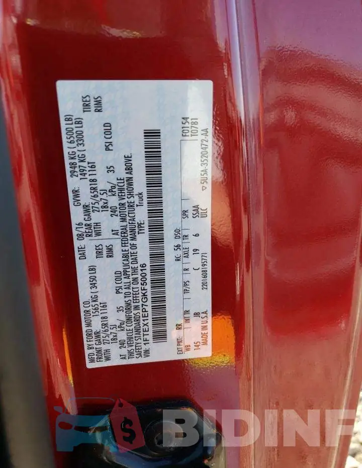 1FTEX1EP7GKF50016 Photo# 12