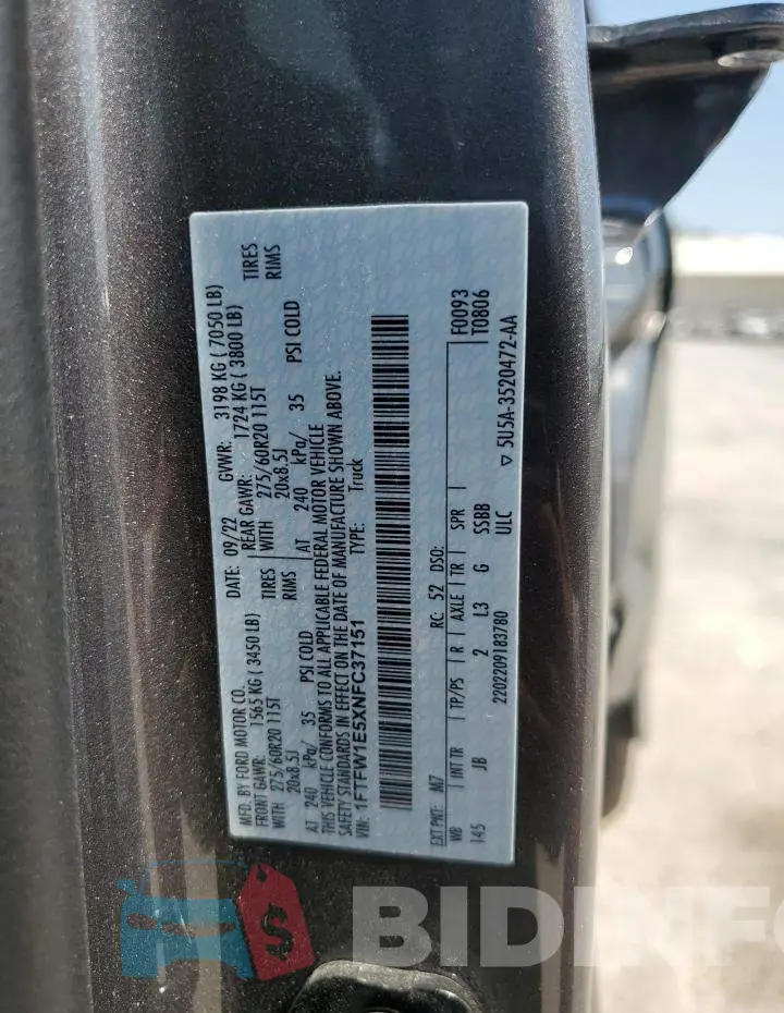 1FTFW1E5XNFC37151 Photo# 13