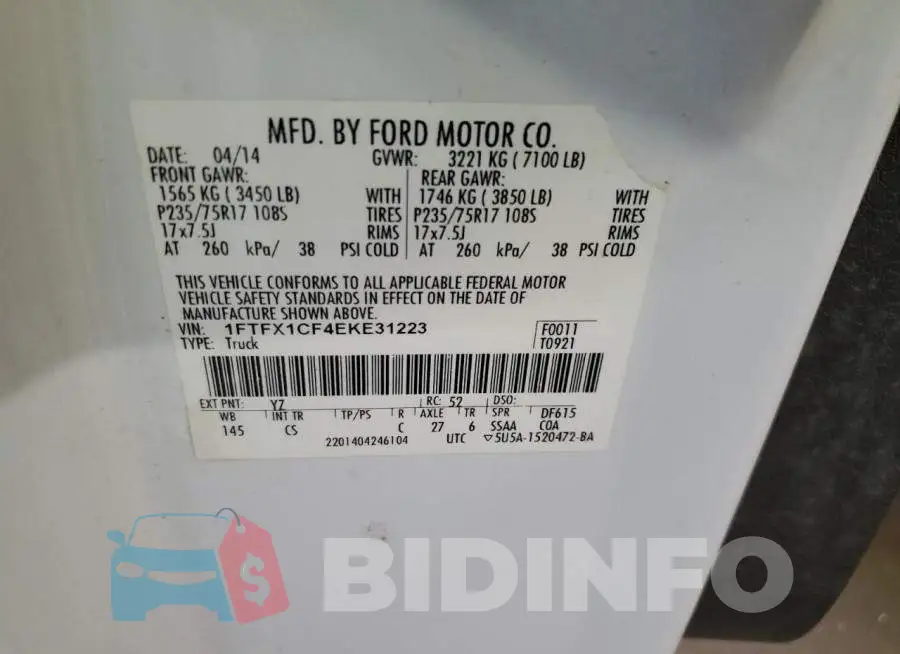 1FTFX1CF4EKE31223 Photo# 13