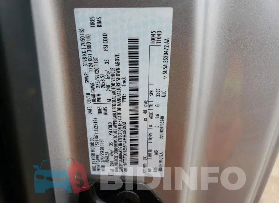1FTFX1E51JFE45202 Photo# 12