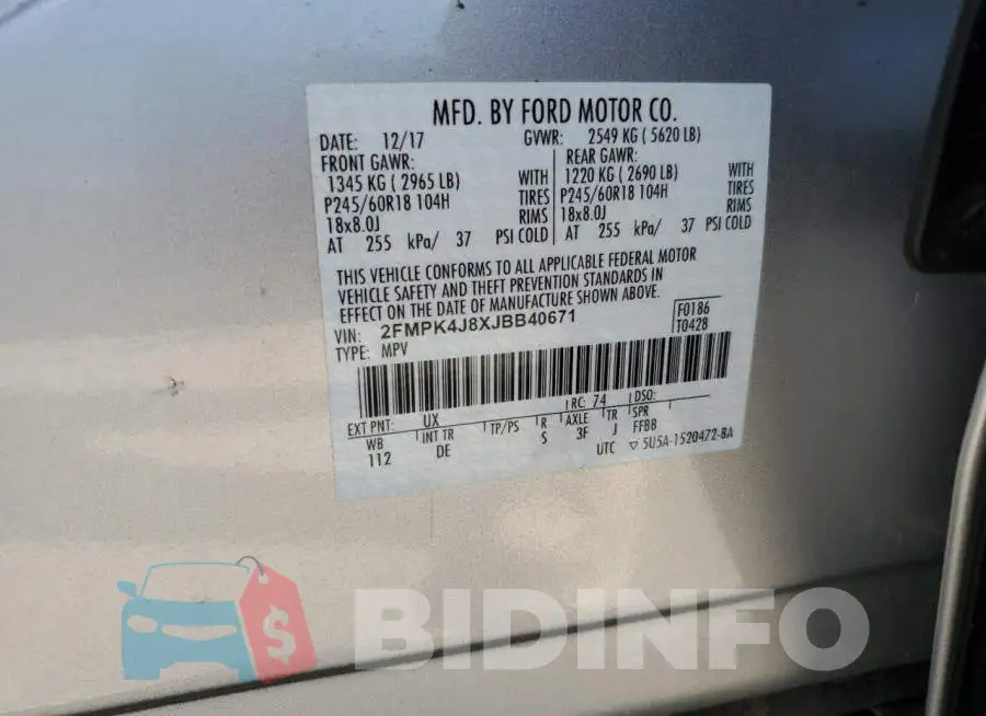 2FMPK4J8XJBB40671 Photo# 12