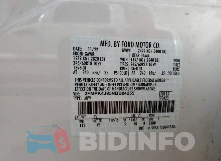 2FMPK4J95NBB04255 Photo# 13