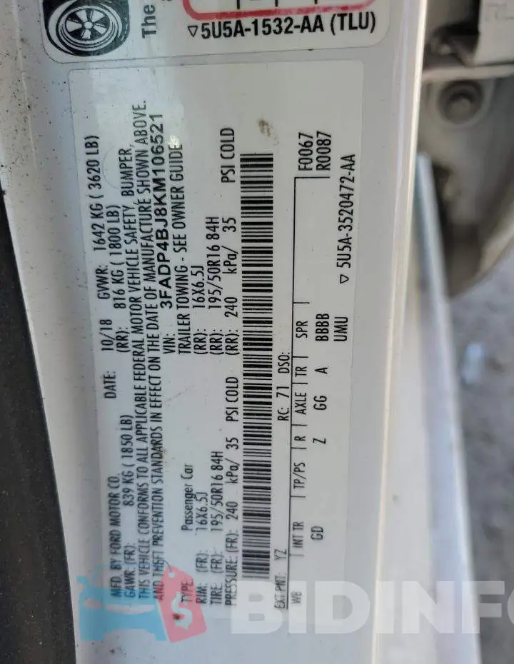 3FADP4BJ8KM106521 Photo# 12