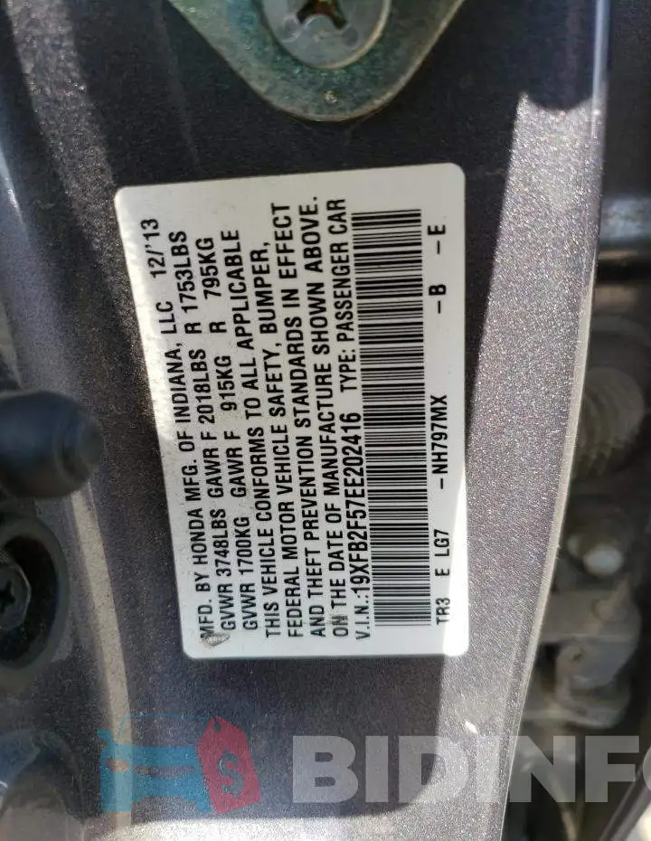19XFB2F57EE202416 Photo# 13
