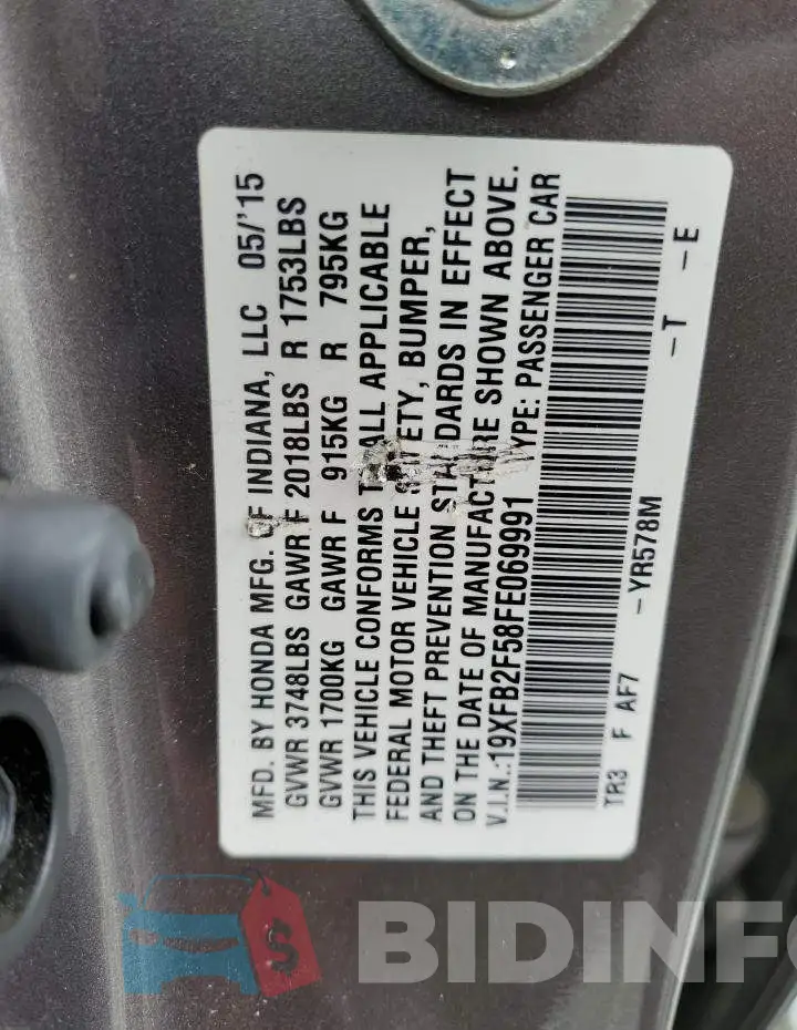19XFB2F58FE069991 Photo# 12