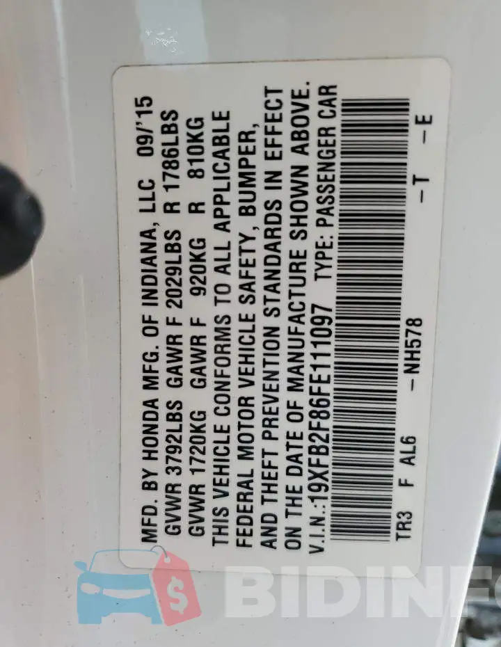 19XFB2F86FE111097 Photo# 12