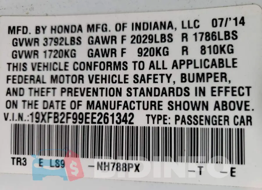 19XFB2F99EE261342 Photo# 12