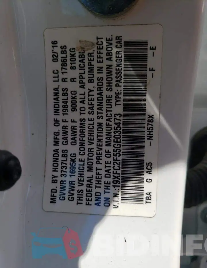 19XFC2F55GE035473 Photo# 12