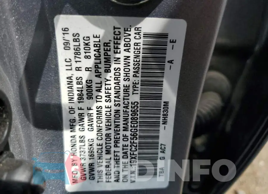 19XFC2F56GE089655 Photo# 12