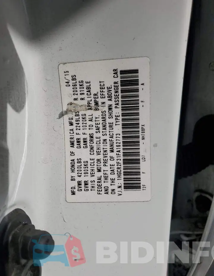 1HGCR2F31FA162773 Photo# 12