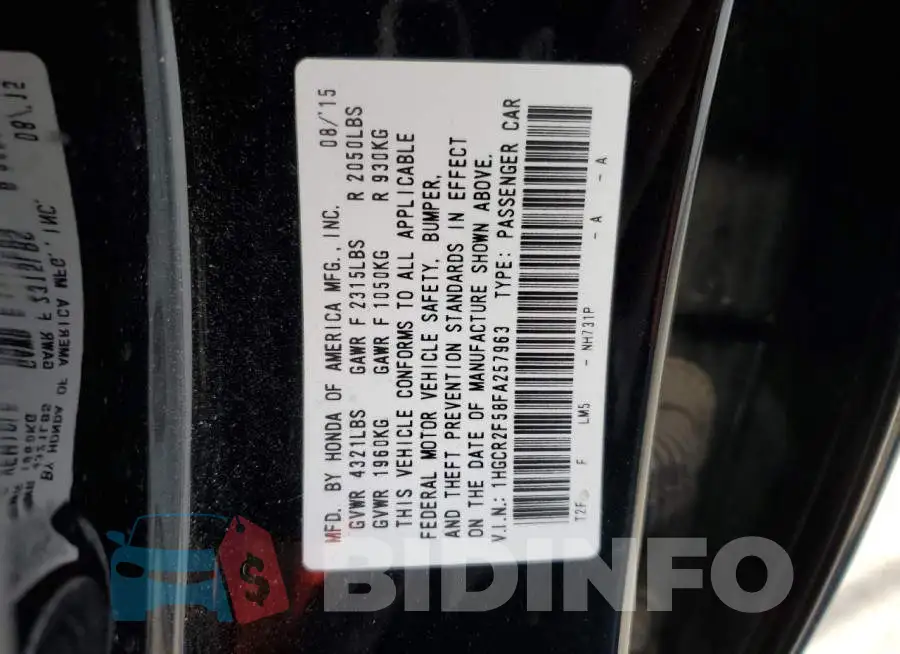 1HGCR2F58FA257963 Photo# 12