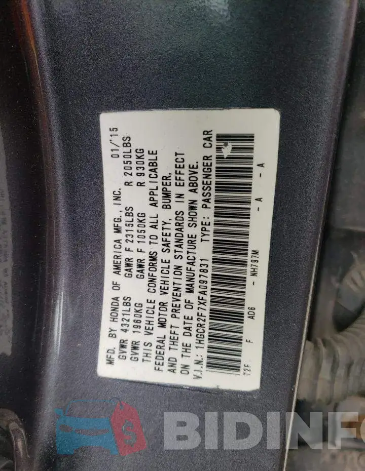 1HGCR2F7XFA097831 Photo# 12