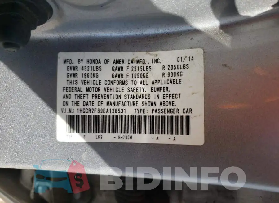 1HGCR2F89EA136531 Photo# 13