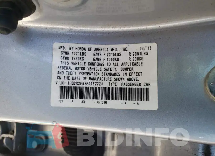 1HGCR2F8XFA152223 Photo# 12