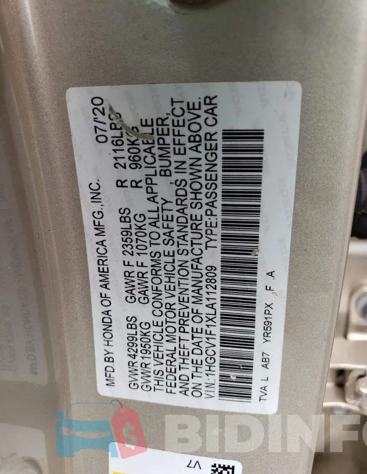 1HGCV1F1XLA112809 Photo# 13