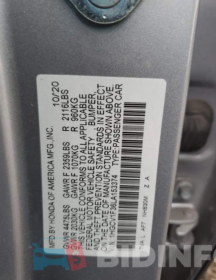 1HGCV1F36LA153374 Photo# 12