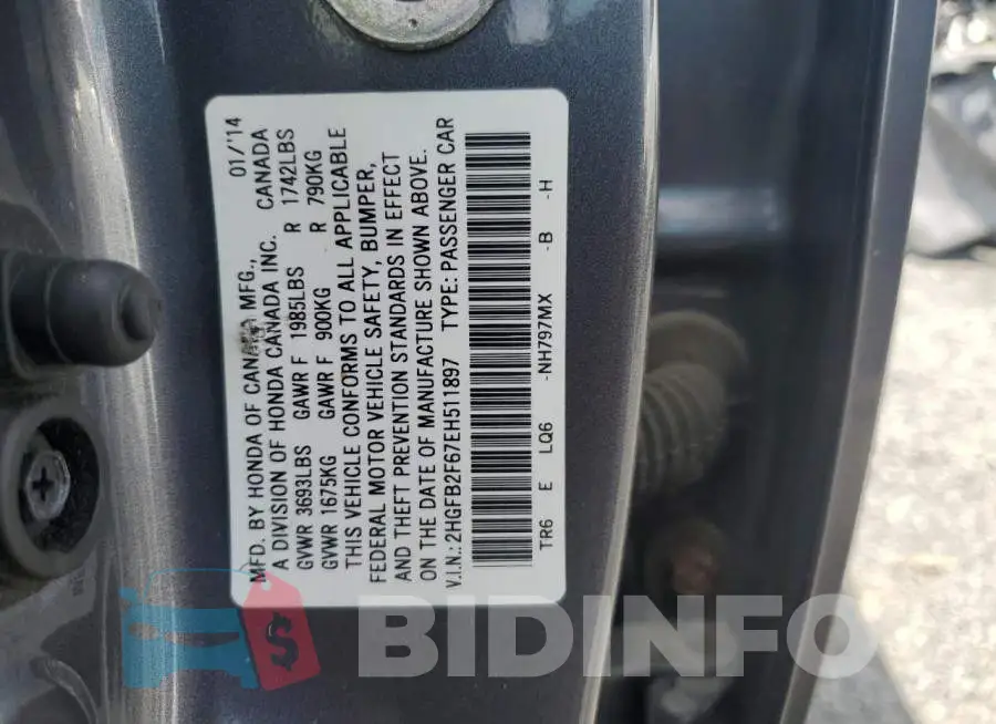 2HGFB2F67EH511897 Photo# 12