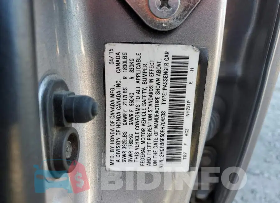 2HGFB6E50FH704538 Photo# 13