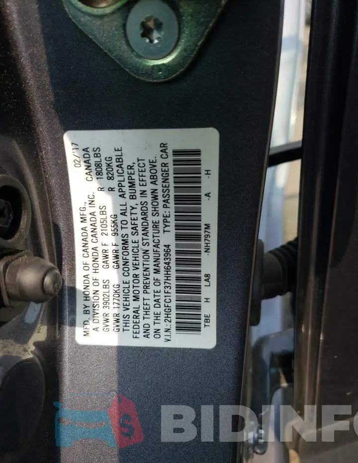 2HGFC1F37HH643964 Photo# 12