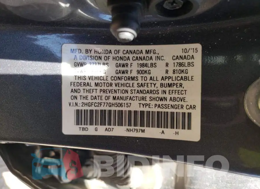 2HGFC2F77GH506157 Photo# 12