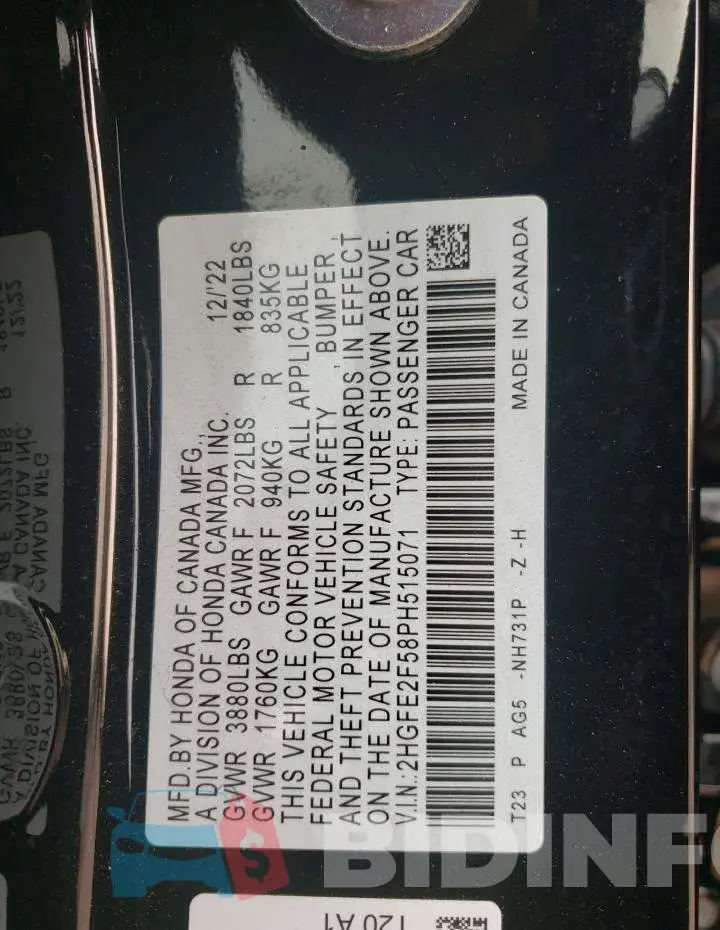 2HGFE2F58PH515071 Photo# 12
